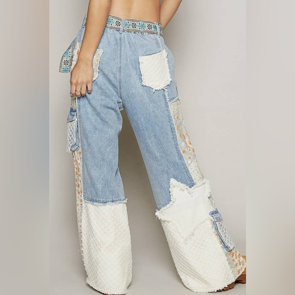 POL Boho Printed Patchwork Pants NWOT Size Large - Picture 4 of 6